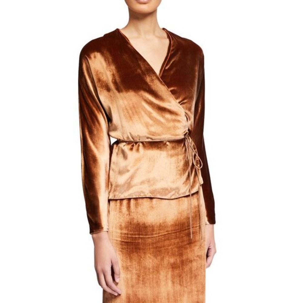 Vince Panne Velvet Wrap Top in Rose Gold